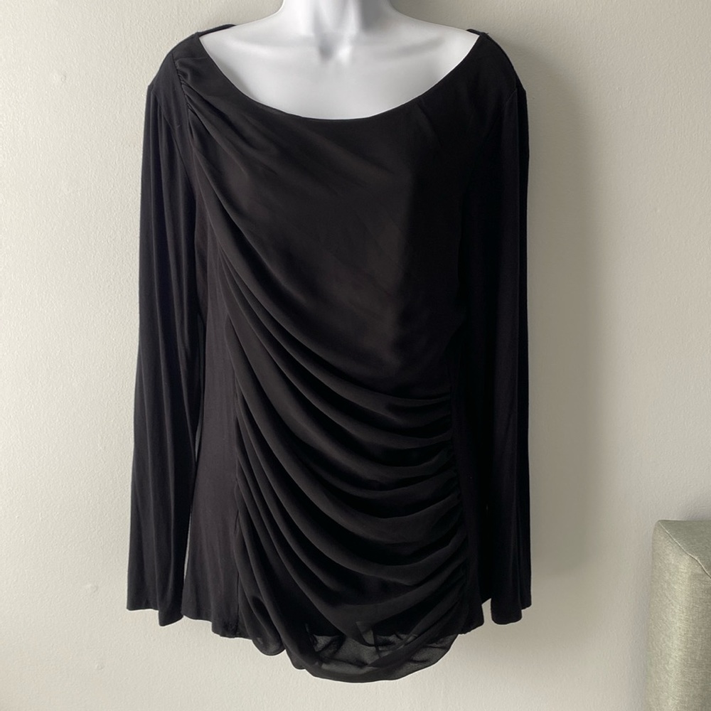 DKNYC Black Long Sleeve Draped Blouse  L